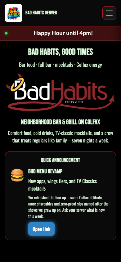 Demo venue home screen